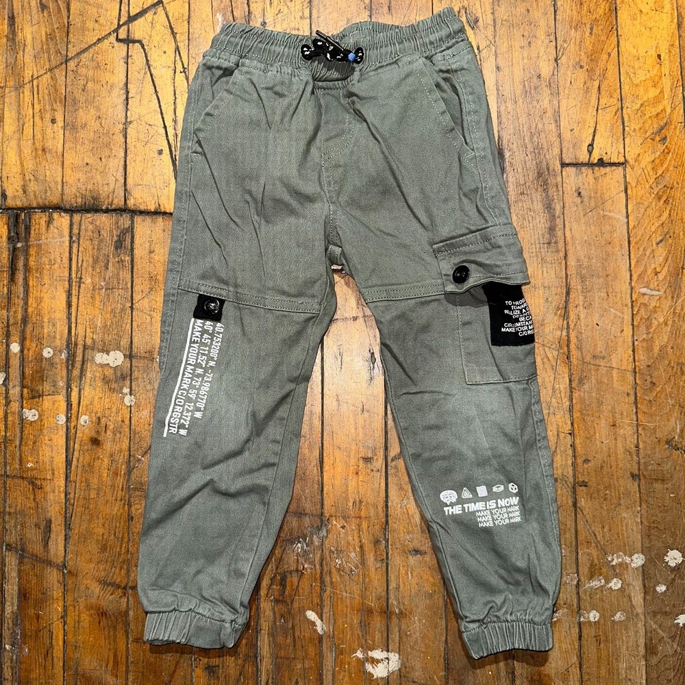 RGSTR Cargo Pants Kids Size‎ 5 Green Solid Slash Pocket Elastic Waist Drawstring